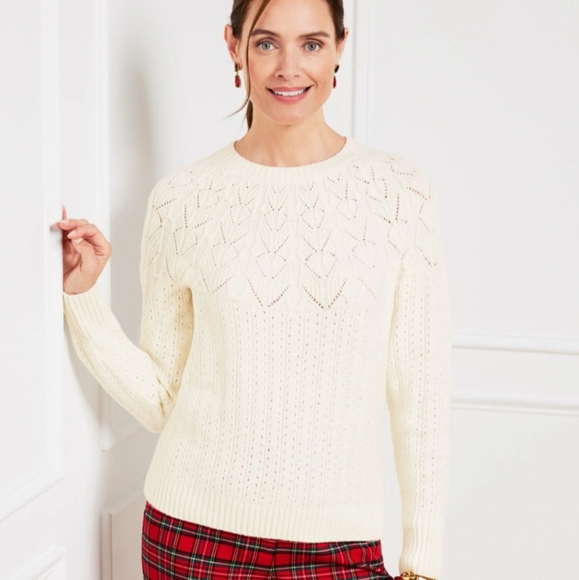 Talbots Lilac Pointelle Round Yoke Cotton Wool Blend Sweater sz XL - Picture 10 of 10